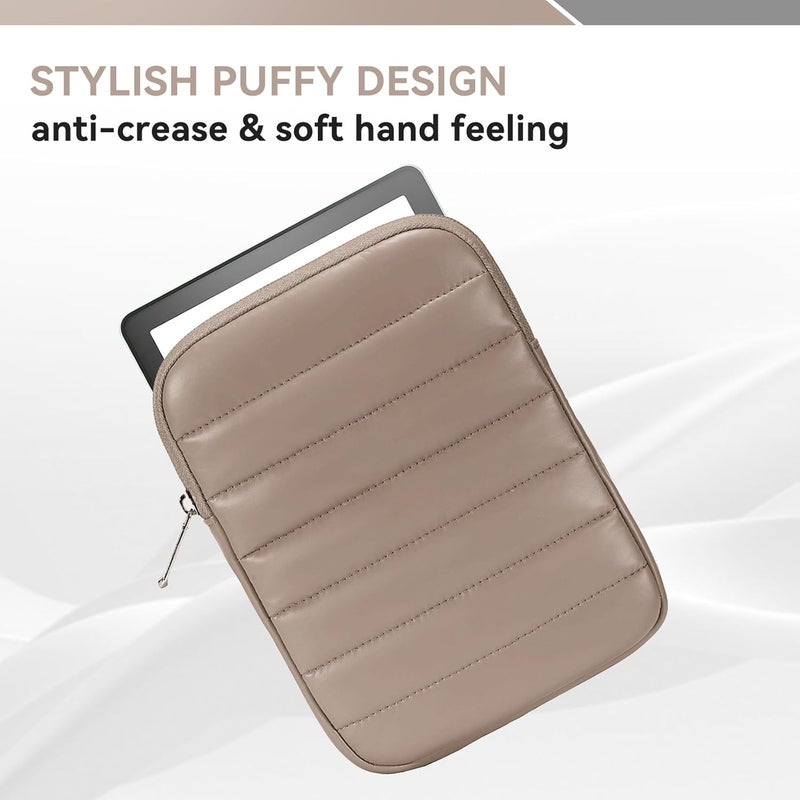 Clezolraa 6-7 Inch Puffy Sleeve Case for 7" Kindle Paperwhite 12th Gen/Colorsoft 2024, 6.8" Kindle Paperwhite 11th Gen, 6" Kindle 11th Gen 2024/2022, Oasis, Protective Pouch Bag, Mocha - Image 3
